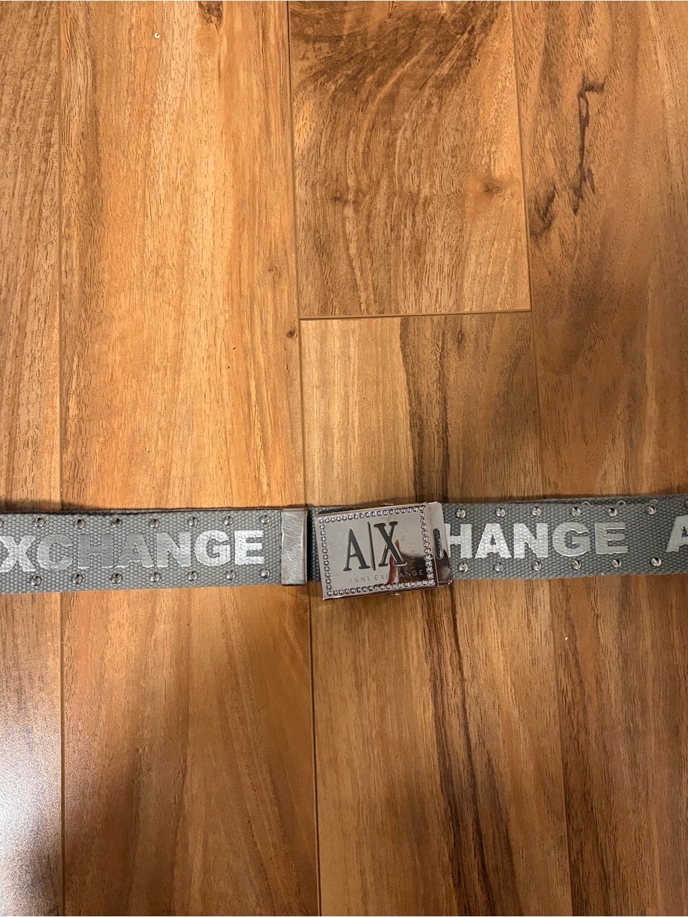 A/X Armani Exchange Gray Logo Web Belt with Silver Buckle